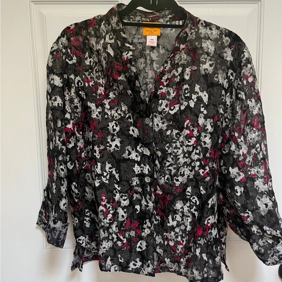 Ruby Rd sheer printed Button down shirt size 14P - Picture 1 of 3